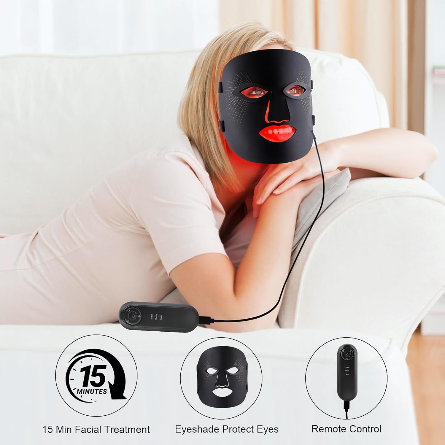 Red Light Therapy for Face, Red Light Therapy Mask, 7 Colors LED Facial Mask for Wrinkle Remove & anti Aging, Skin Care Home Use, Black (Upgraded Version)